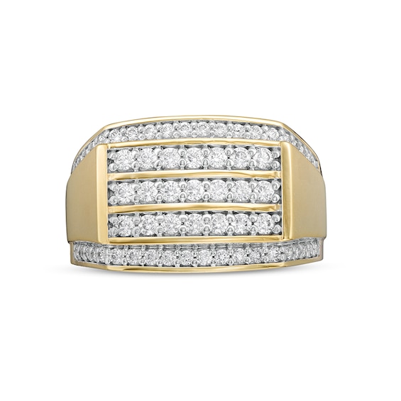 1-1/4 CT. T.w. Diamond Triple Row Rectangle-Top Border Ring in 10K Gold