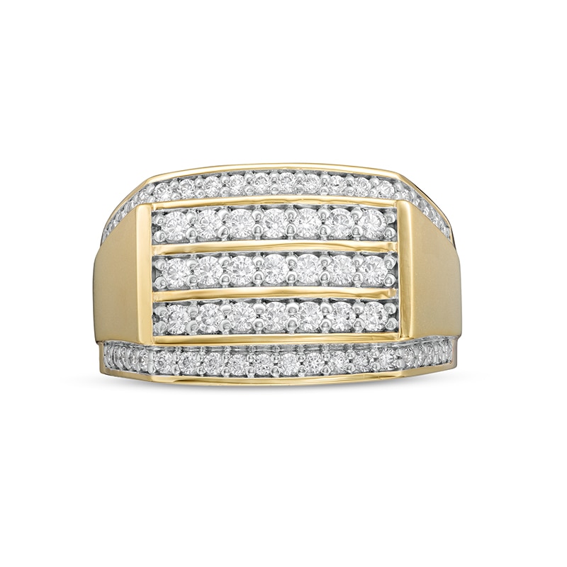 Men's 1-1/4 CT. T.W. Diamond Triple Row Rectangle-Top Border Ring in 10K Gold