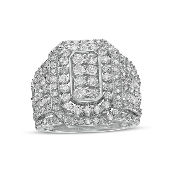 2-1/5 CT. T.w. Composite Diamond Double Octagonal Frame Multi-Row Three Piece Bridal Set in 10K White Gold