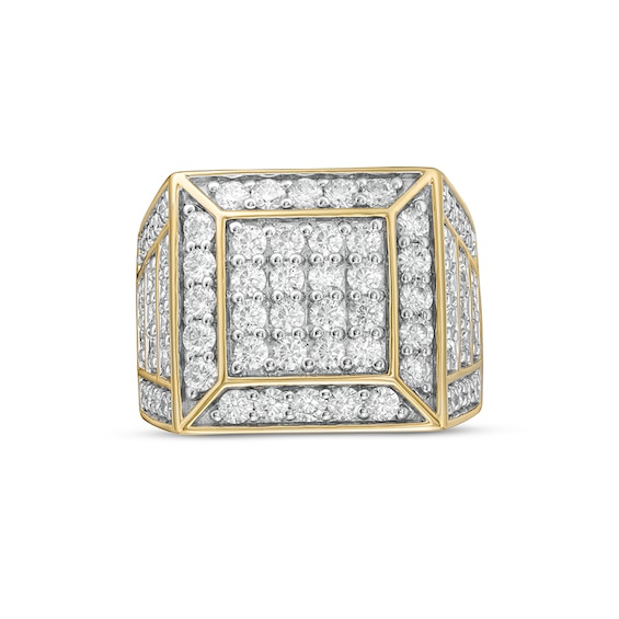 3 CT. T.w. Square Multi-Diamond Pyramid Frame Horizontal Triple Frame Border Shank Ring in 10K Gold