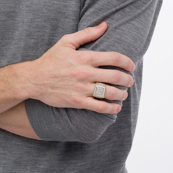 3 CT. T.w. Square Multi-Diamond Pyramid Frame Horizontal Triple Frame Border Shank Ring in 10K Gold