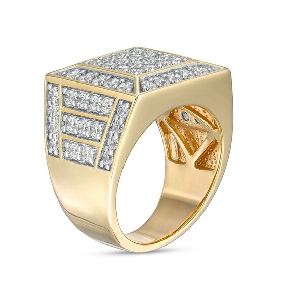 3 CT. T.w. Square Multi-Diamond Pyramid Frame Horizontal Triple Frame Border Shank Ring in 10K Gold