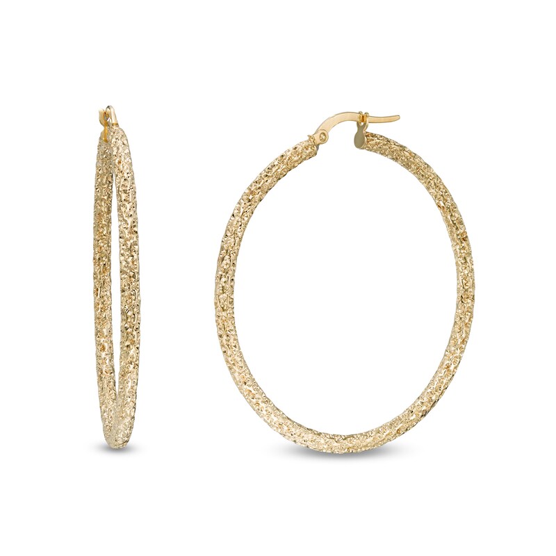 Diamond-Cut Oval Hoop Earrings 10K Yellow Gold