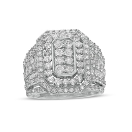 2-1/5 CT. T.W. Composite Diamond Double Octagonal Frame Multi-Row Three Piece Bridal Set in 10K White Gold