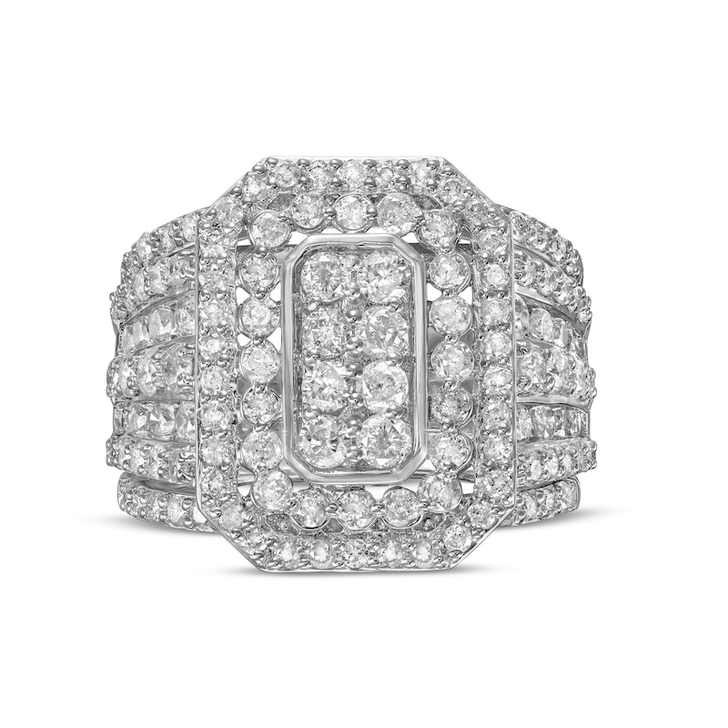 Main Image 4 of 2-1/5 CT. T.W. Composite Diamond Double Octagonal Frame Multi-Row Three Piece Bridal Set in 10K White Gold