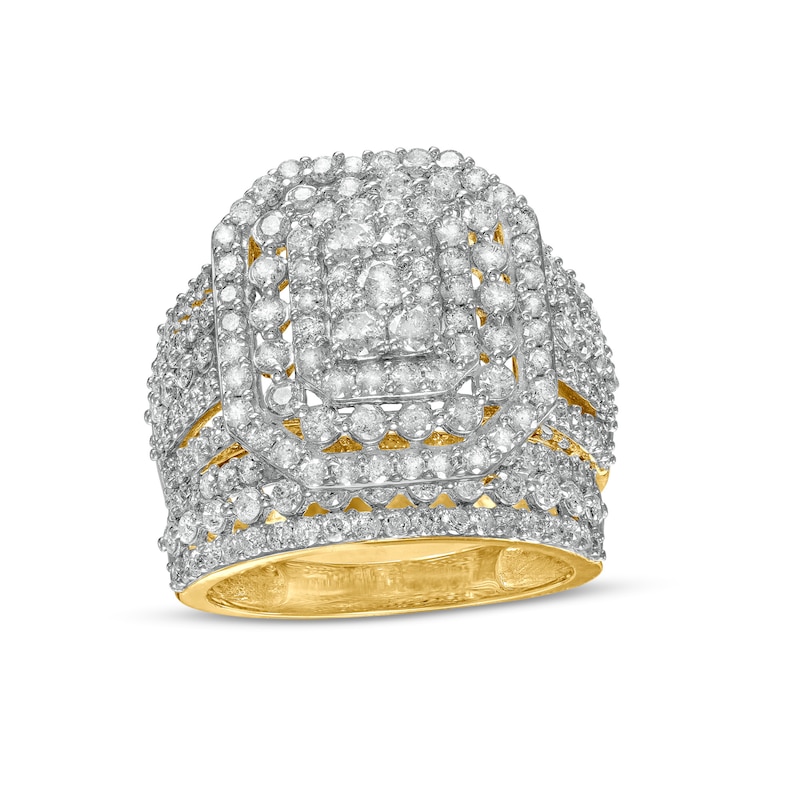 Main Image 1 of 2-1/5 CT. T.W. Multi-Diamond Triple Octagonal Frame Multi-Row Bridal Set in 10K Gold