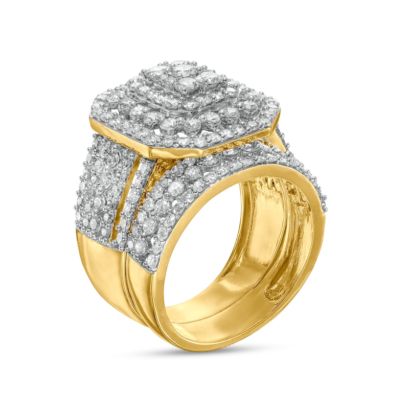 Main Image 3 of 2-1/5 CT. T.W. Multi-Diamond Triple Octagonal Frame Multi-Row Bridal Set in 10K Gold