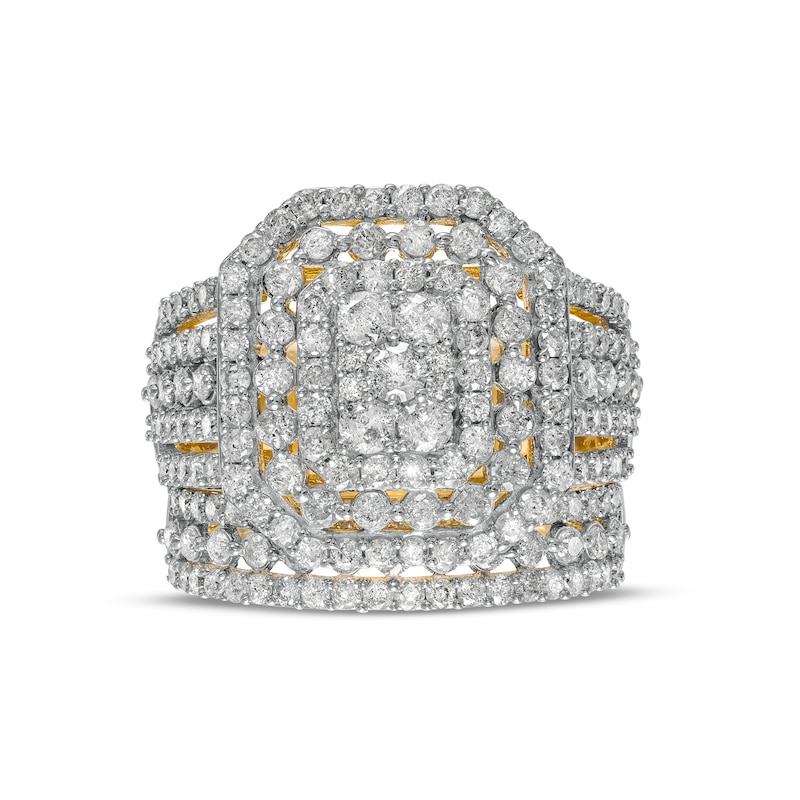 Main Image 4 of 2-1/5 CT. T.W. Multi-Diamond Triple Octagonal Frame Multi-Row Bridal Set in 10K Gold