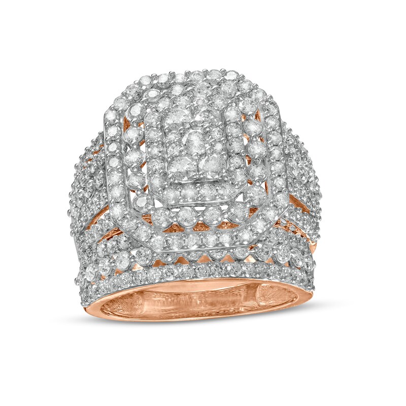 Main Image 1 of 2-1/5 CT. T.W. Composite Diamond Triple Octagonal Frame Multi-Row Bridal Set in 10K Rose Gold