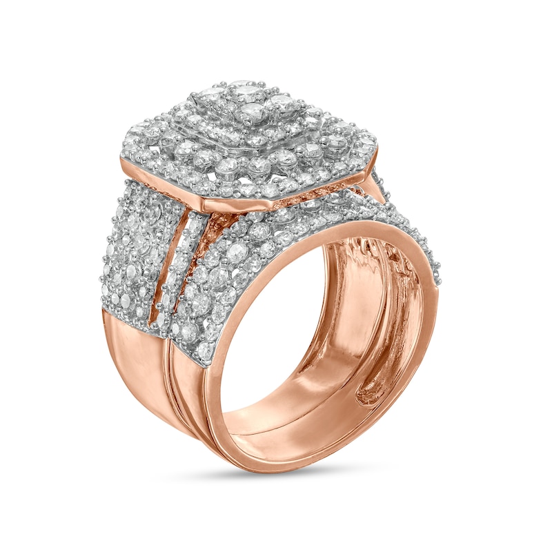 Main Image 3 of 2-1/5 CT. T.W. Composite Diamond Triple Octagonal Frame Multi-Row Bridal Set in 10K Rose Gold