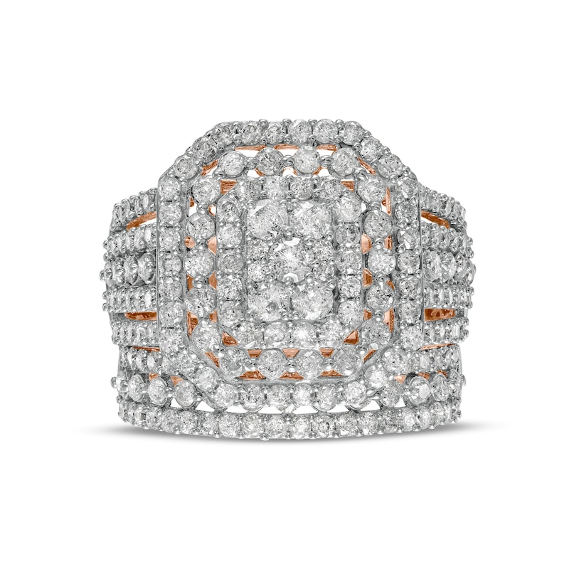 Main Image 4 of 2-1/5 CT. T.W. Composite Diamond Triple Octagonal Frame Multi-Row Bridal Set in 10K Rose Gold