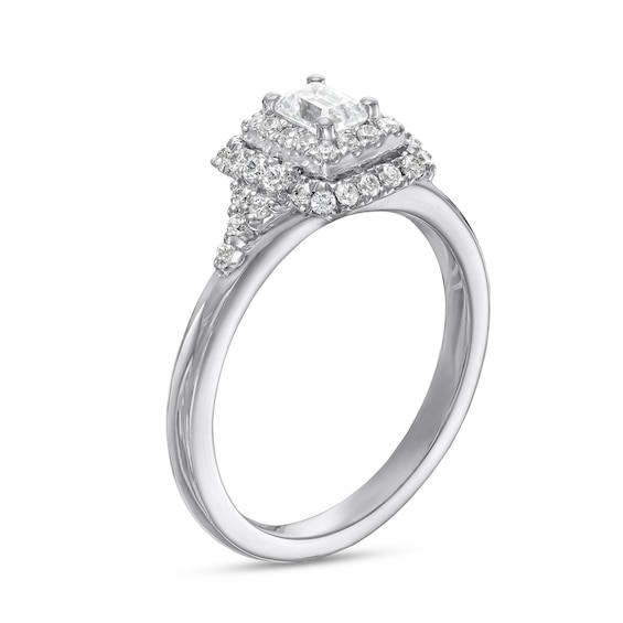 Vera Wang Love Collection 5/8 CT. T.w. Emerald-Cut Diamond Double Frame Engagement Ring in 14K White Gold
