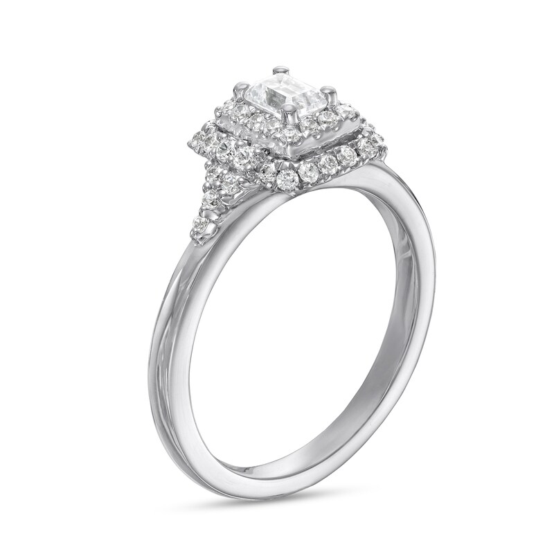 Main Image 2 of Vera Wang Love Collection 5/8 CT. T.W. Emerald-Cut Diamond Double Frame Engagement Ring in 14K White Gold