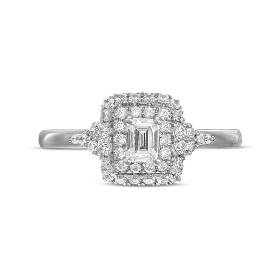 Vera Wang Love Collection 5/8 CT. T.w. Emerald-Cut Diamond Double Frame Engagement Ring in 14K White Gold