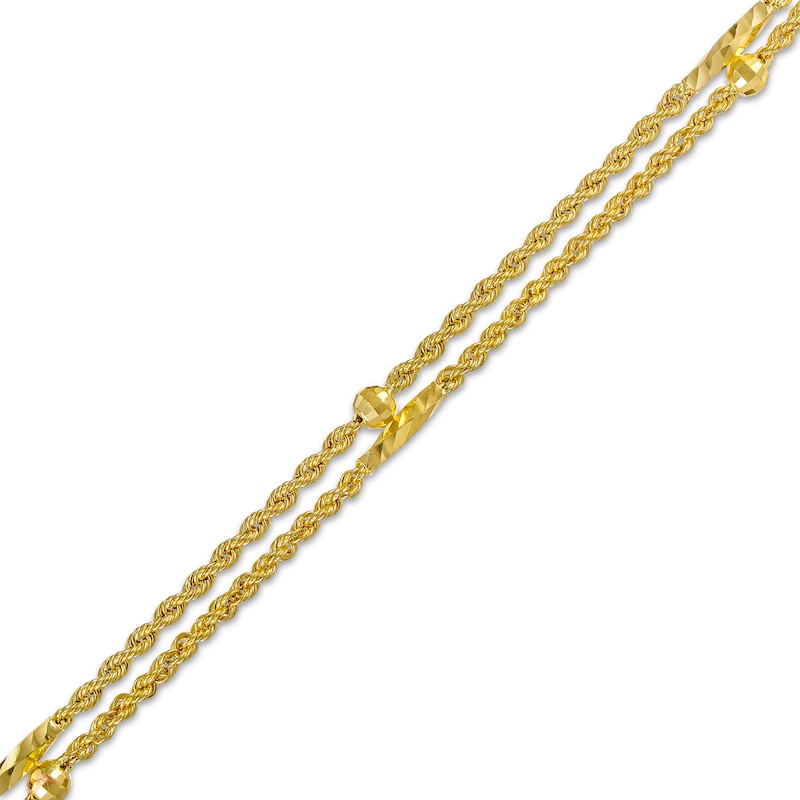 Main Image 1 of Diamond-Cut Bead and Twisted Link Alternating Station Double Strand Bracelet in 10K Gold - 7.5"