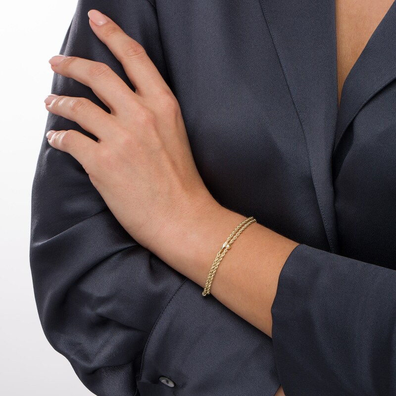 Main Image 2 of Diamond-Cut Bead and Twisted Link Alternating Station Double Strand Bracelet in 10K Gold - 7.5"