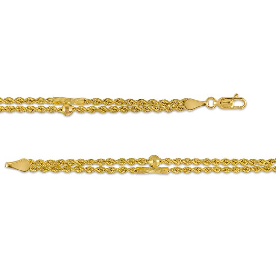 Diamond-Cut Bead and Twisted Link Alternating Station Double Strand Bracelet in 10K Gold - 7.5"