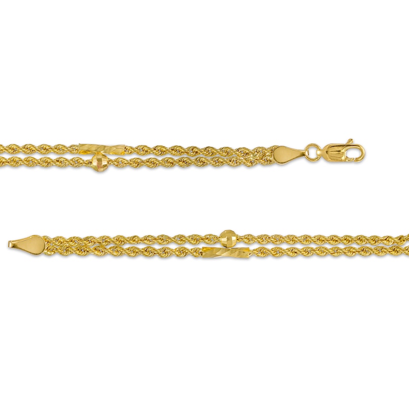 Main Image 3 of Diamond-Cut Bead and Twisted Link Alternating Station Double Strand Bracelet in 10K Gold - 7.5"