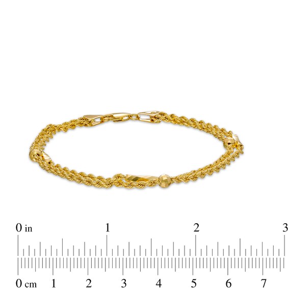 Diamond-Cut Bead and Twisted Link Alternating Station Double Strand Bracelet in 10K Gold - 7.5"