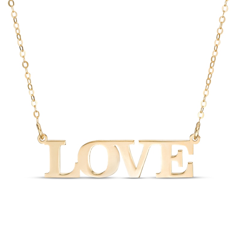 Main Image 1 of Polished "LOVE" Necklace in 10K Gold - 16"