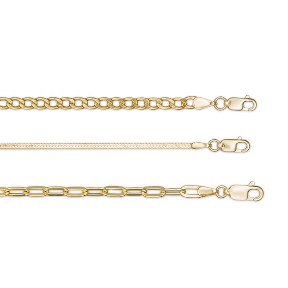 Curb, Herringbone and Paper Clip Link Chain Bracelet Set in Hollow 10K Gold - 7.5"
