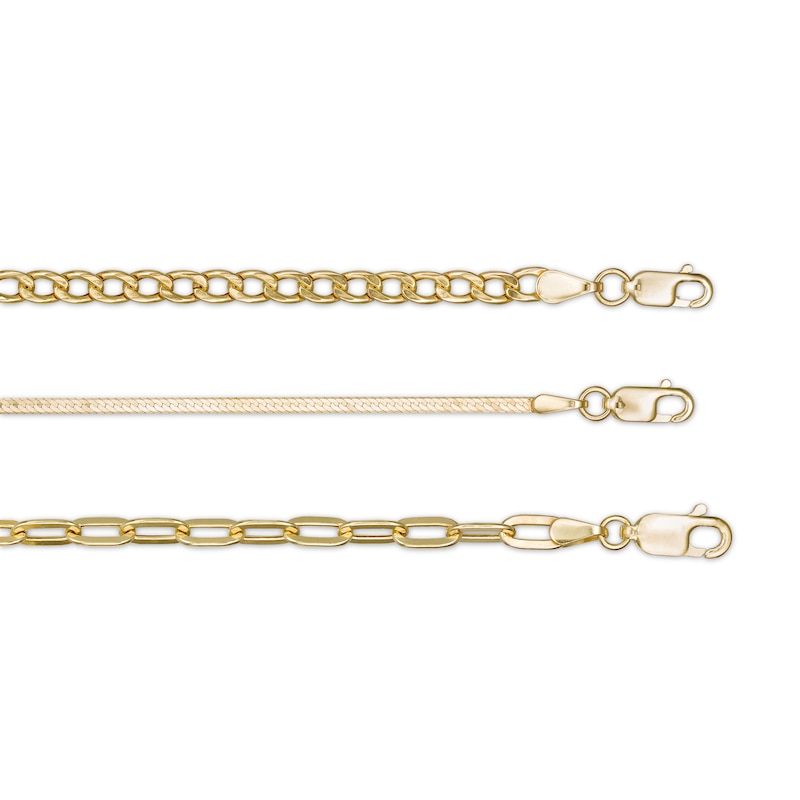 Curb, Herringbone and Paper Clip Link Chain Bracelet Set in Hollow 10K Gold - 7.5"