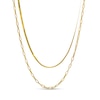 Thumbnail Image 1 of Herringbone and Paper Clip Link Chain Double Strand Necklace in Solid Hollow 10K Gold - 20"