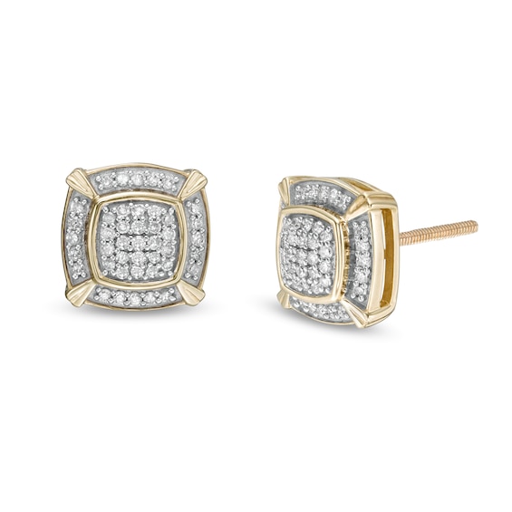 1/4 CT. T.w. Cushion Composite Diamond Frame with Ornate Four-Corner Accents Stud Earrings in 10K Gold