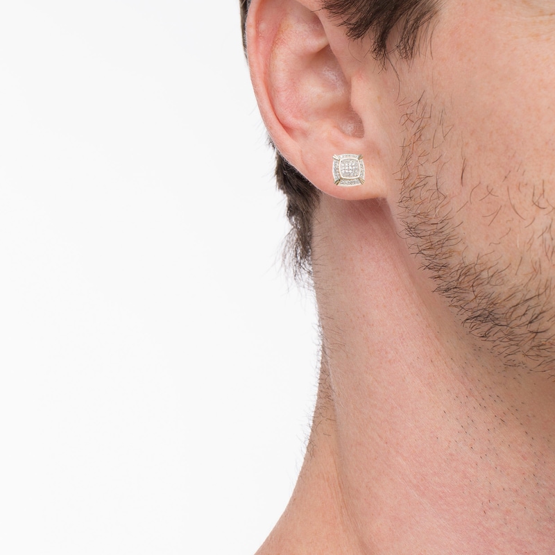 Main Image 2 of 1/4 CT. T.W. Cushion Composite Diamond Frame with Ornate Four-Corner Accents Stud Earrings in 10K Gold
