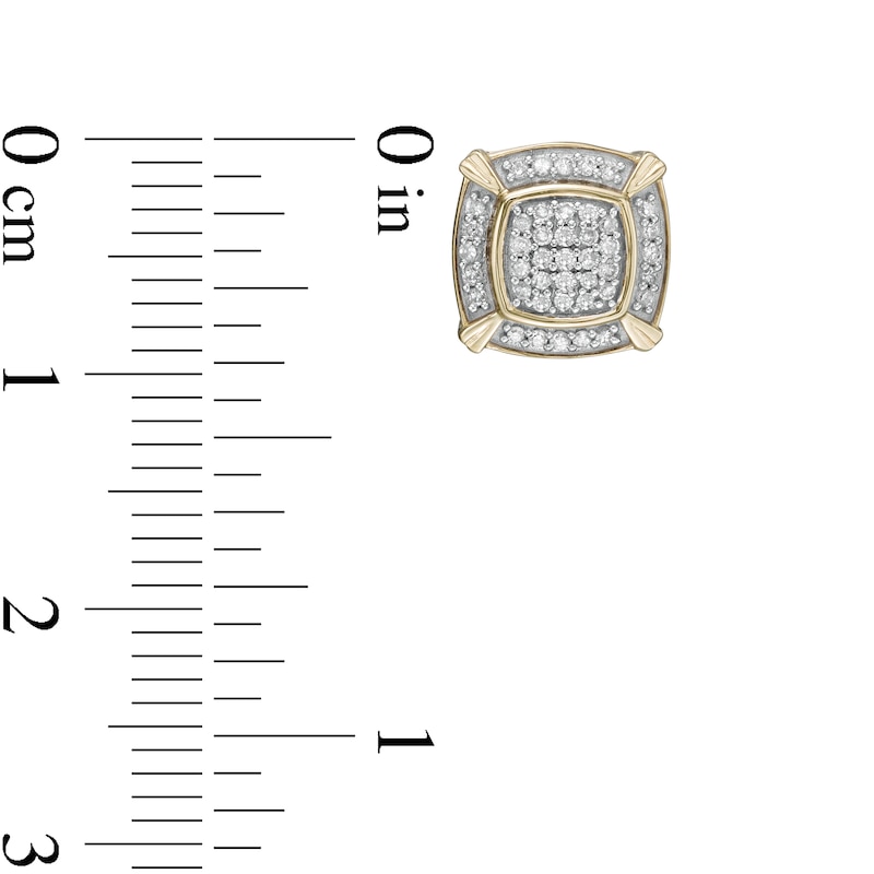 Main Image 3 of 1/4 CT. T.W. Cushion Composite Diamond Frame with Ornate Four-Corner Accents Stud Earrings in 10K Gold