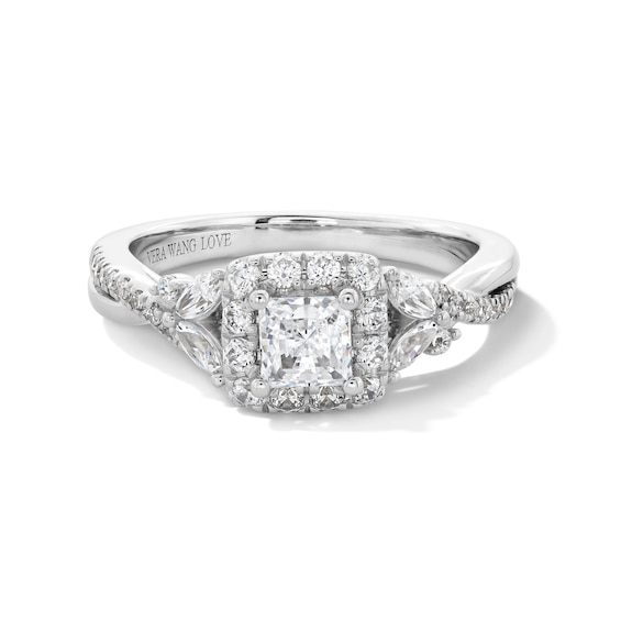 Vera Wang Love Collection 1 CT. T.w. Princess-Cut Diamond Frame Twist Shank Engagement Ring in 14K White Gold