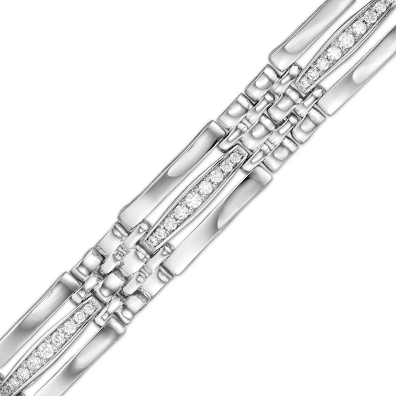 1 CT. T.w. Diamond Triple Row Rectangle and Brick Pattern Alternating Link Bracelet in 10K White Gold - 8.25"