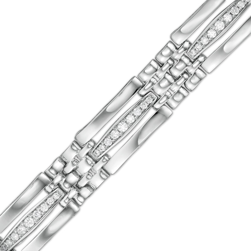 Main Image 1 of 1 CT. T.W. Diamond Triple Row Rectangle and Brick Pattern Alternating Link Bracelet in 10K White Gold - 8.25"