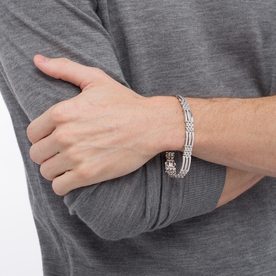 1 CT. T.w. Diamond Triple Row Rectangle and Brick Pattern Alternating Link Bracelet in 10K White Gold - 8.25"
