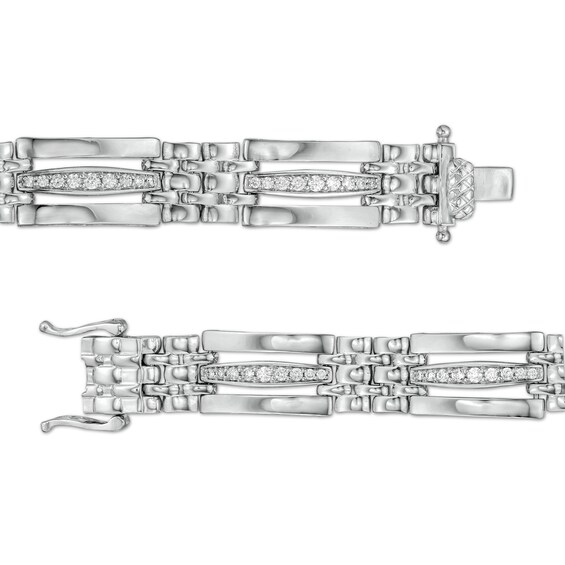 1 CT. T.w. Diamond Triple Row Rectangle and Brick Pattern Alternating Link Bracelet in 10K White Gold - 8.25"