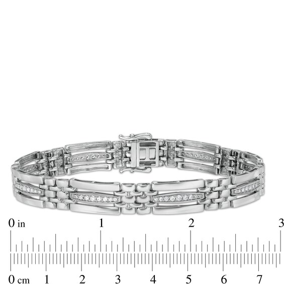 1 CT. T.w. Diamond Triple Row Rectangle and Brick Pattern Alternating Link Bracelet in 10K White Gold - 8.25"