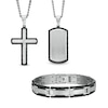 Thumbnail Image 1 of Diamond Accent Dog Tag, Cross Pendant and Link Bracelet Set in Stainless Steel and Black IP - 24"