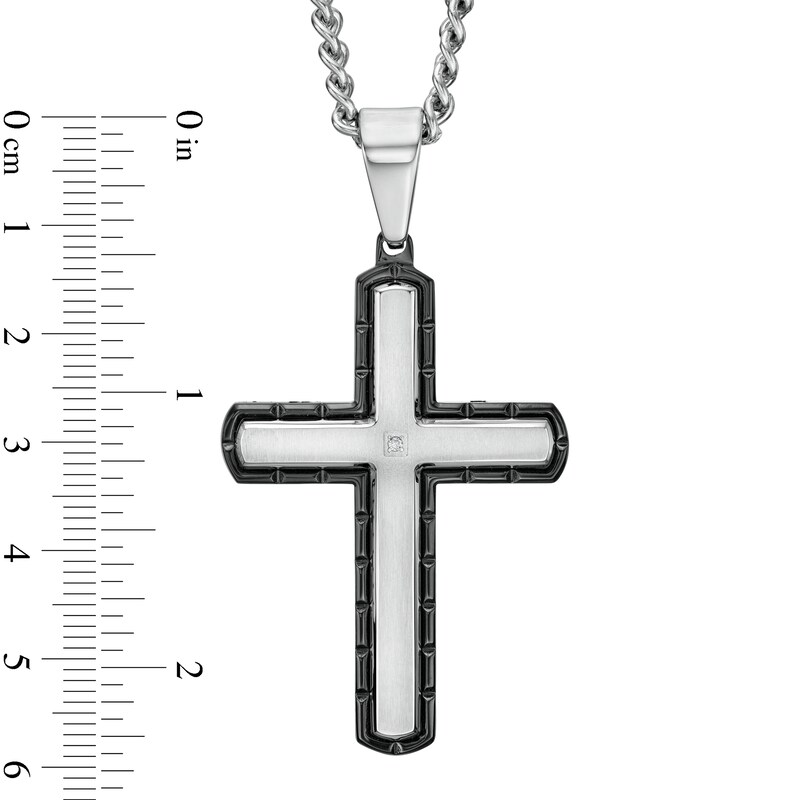 Main Image 5 of Diamond Accent Dog Tag, Cross Pendant and Link Bracelet Set in Stainless Steel and Black IP - 24"