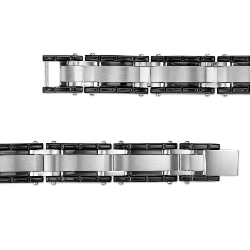 Main Image 7 of Diamond Accent Dog Tag, Cross Pendant and Link Bracelet Set in Stainless Steel and Black IP - 24"