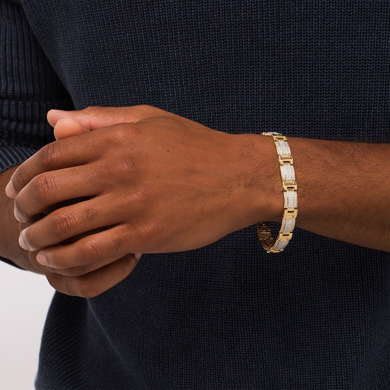 Main Image 2 of Men's 3 CT. T.W. Diamond Multi-Row Layered Link Bracelet in 10K Gold