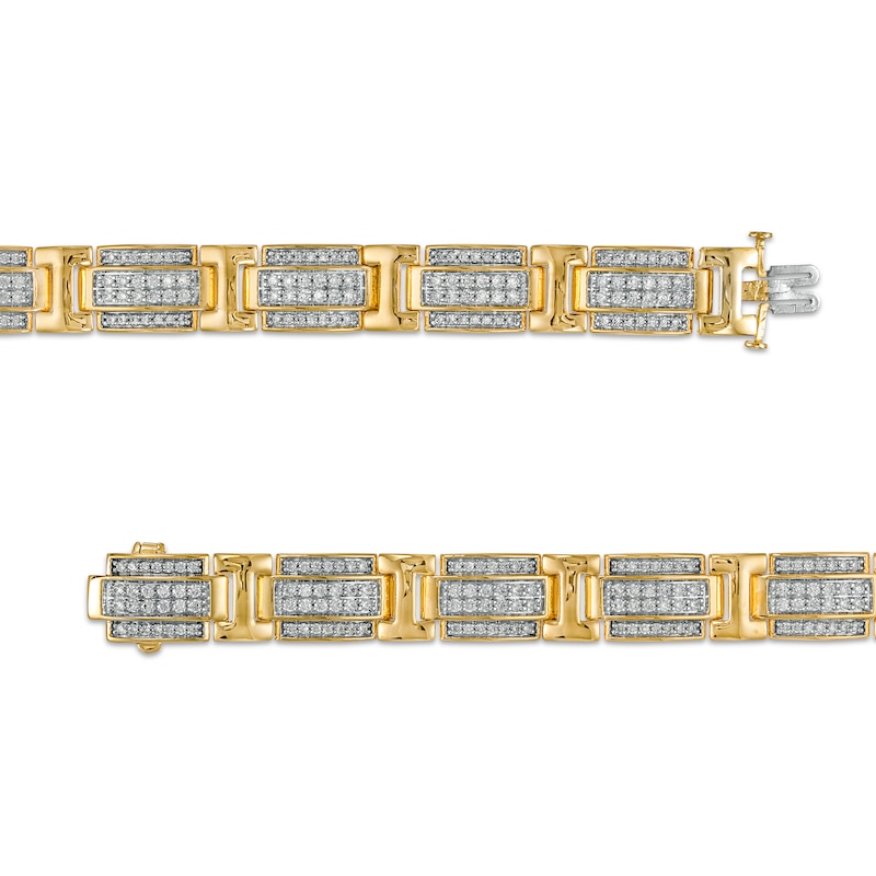 Main Image 3 of Men's 3 CT. T.W. Diamond Multi-Row Layered Link Bracelet in 10K Gold