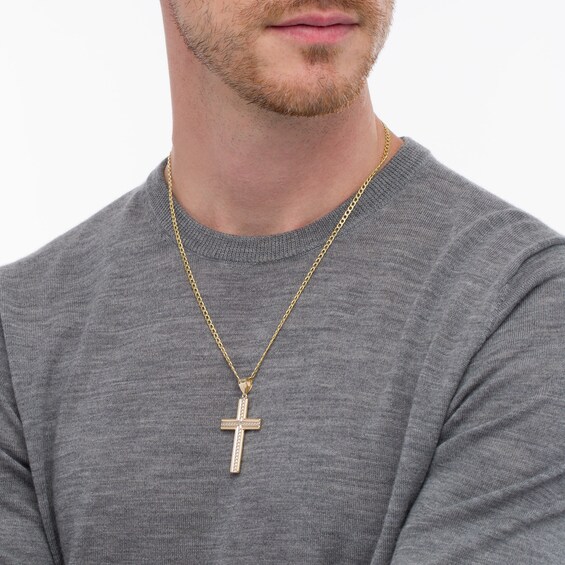 Men's Rope-Textured Layered Cross Pendant in 10K Gold - 22"