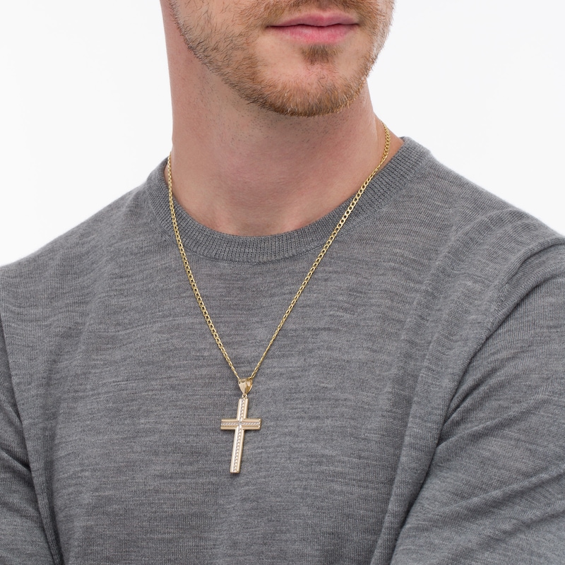Main Image 2 of Men's Rope-Textured Layered Cross Pendant in 10K Gold - 22"