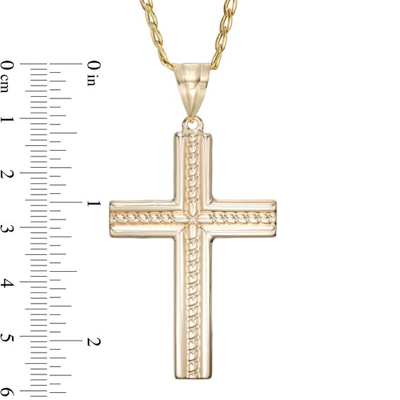 Men's Rope-Textured Layered Cross Pendant in 10K Gold - 22"
