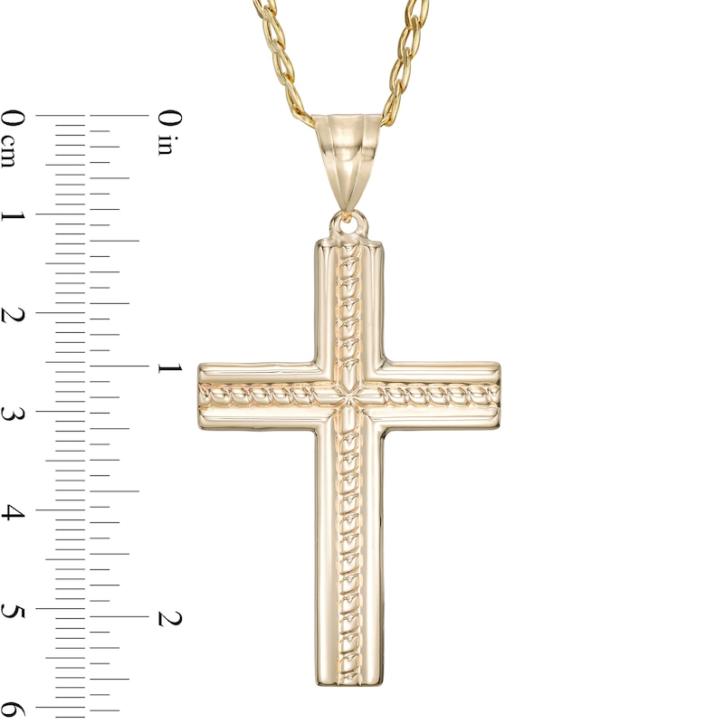 Main Image 3 of Men's Rope-Textured Layered Cross Pendant in 10K Gold - 22"