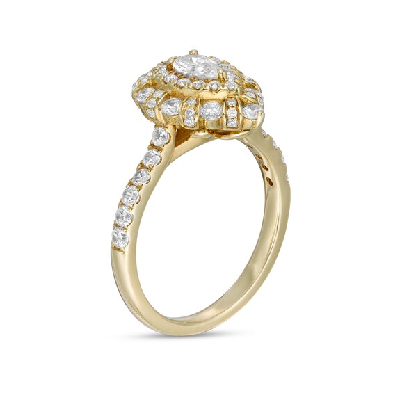 1 CT. T.w. Certified Pear-Shaped Diamond Double Frame Engagement Ring in 14K Gold (I/Si2)