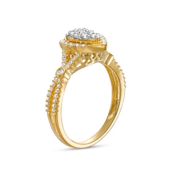 1/2 CT. T.w. Pear-Shaped Multi-Diamond Frame Engagement Ring in 10K Gold