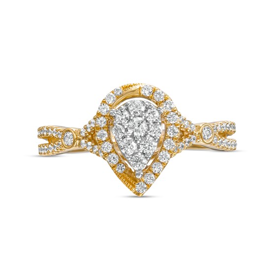 1/2 CT. T.w. Pear-Shaped Multi-Diamond Frame Engagement Ring in 10K Gold