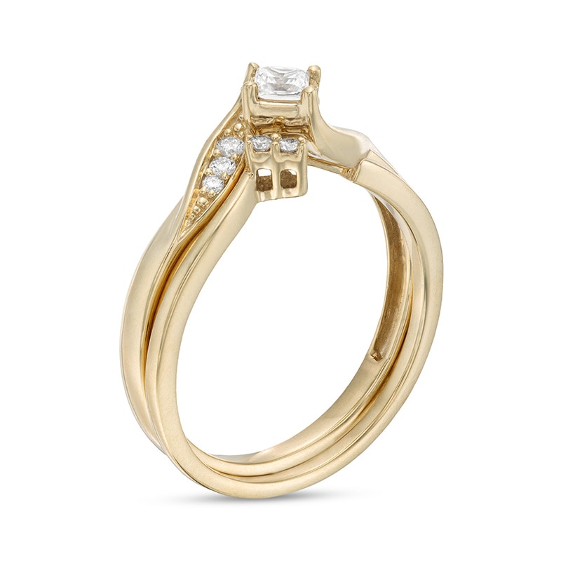 Main Image 3 of 1/4 CT. T.W. Princess-Cut Diamond Tilted Bypass Bridal Set in 10K Gold
