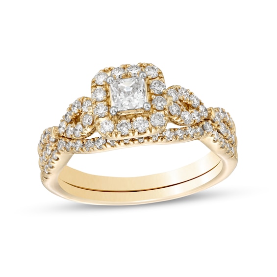1 CT. T.w. Princess-Cut Diamond Frame Twist Shank Bridal Set in 14K Gold